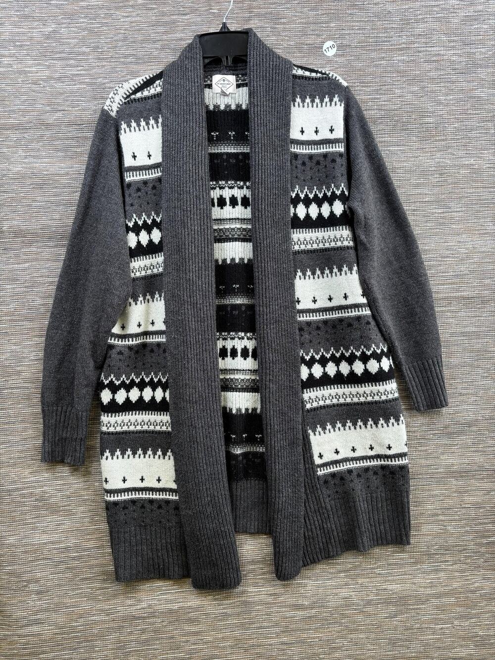 St. John's Bay Open Front Cardigan Sweater Womens Size 2X Gray Fair Isle Knit